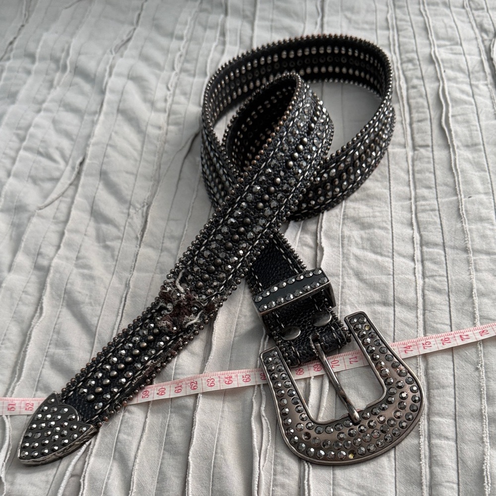 BKE Studded Rhinestone Black Belt with Silver Buckle